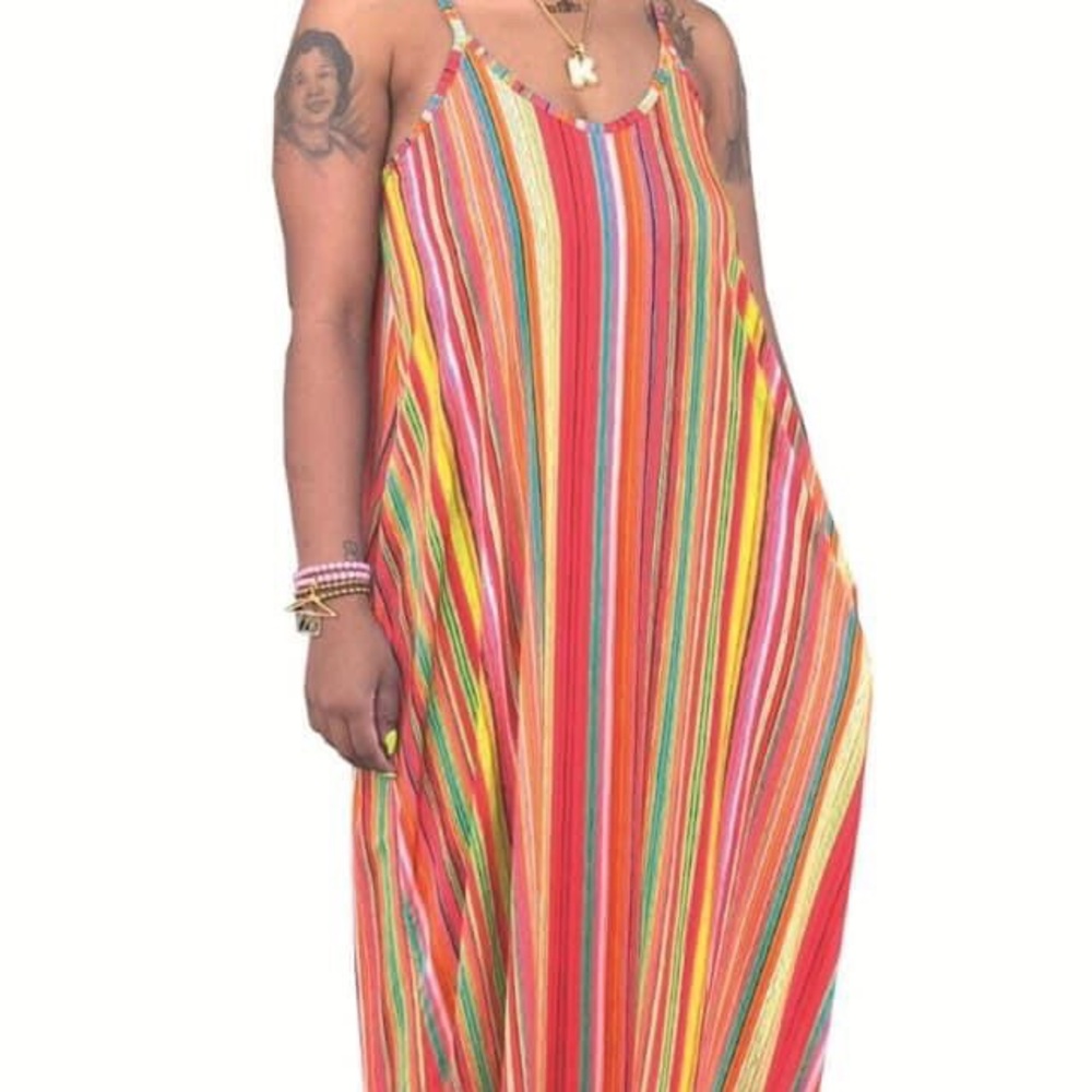 Multi Color Maxi Dress- Red